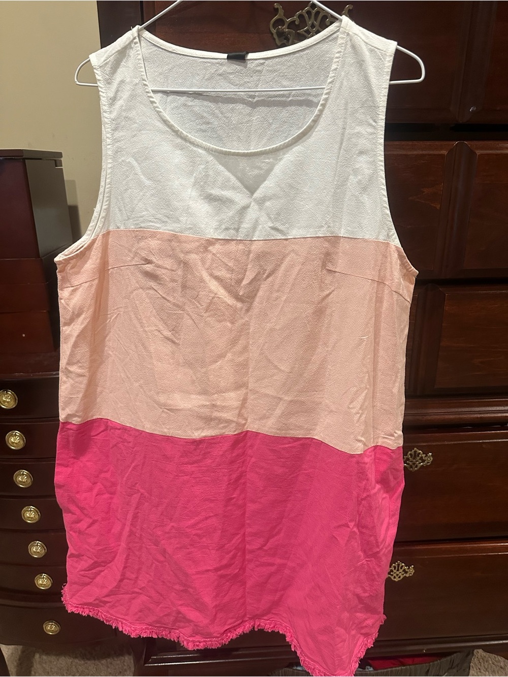 Colorblock Sleeveless Shift Dress - Pink/Light Pink/White linen